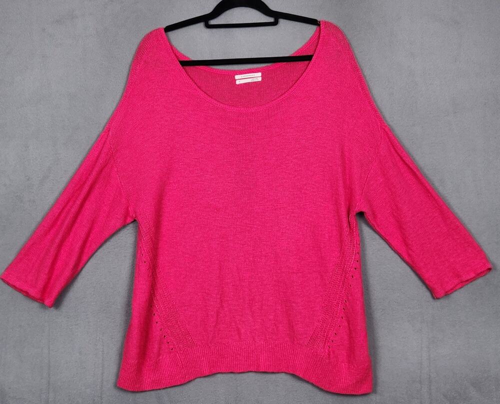ANTHROPOLOGIE Sweater Womens XL Pink Slouchy Eyelet Boat Neck Beachy Linen
